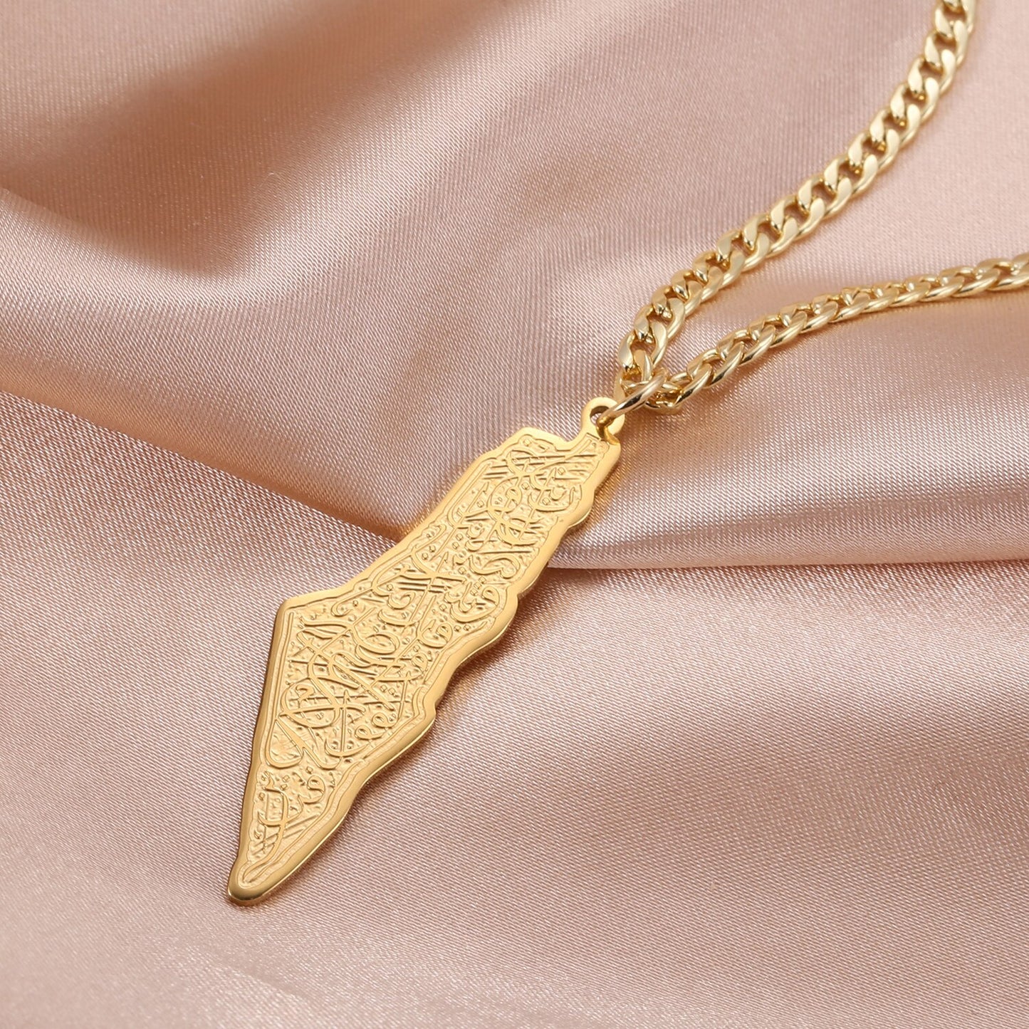 Palestine Calligraphy Map Necklace (Engravable)