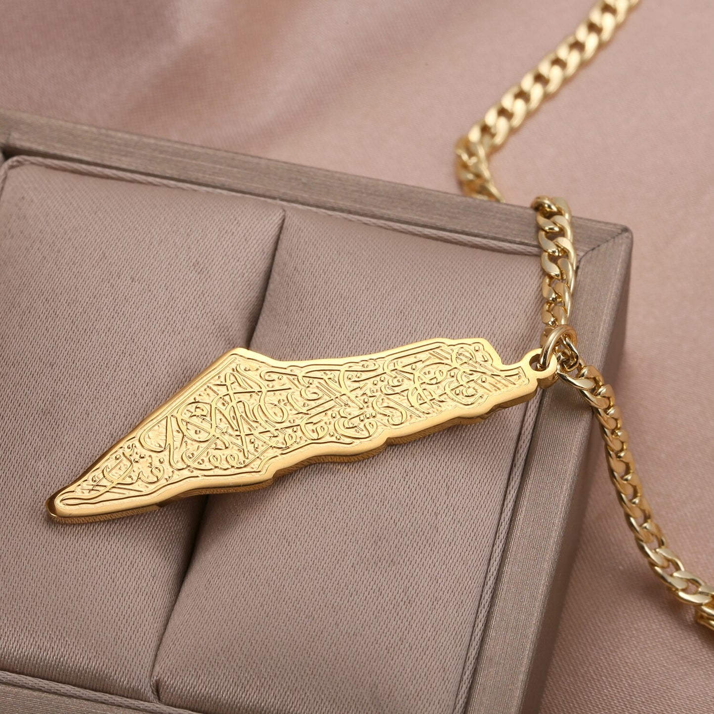 Palestine Calligraphy Map Necklace (Engravable)